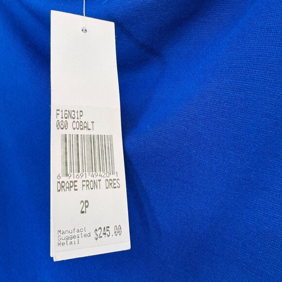 Joan Vass Drape Front Cobalt Blue Long Sleeve Elegant Professional Dress New 2P - Picture 8 of 9